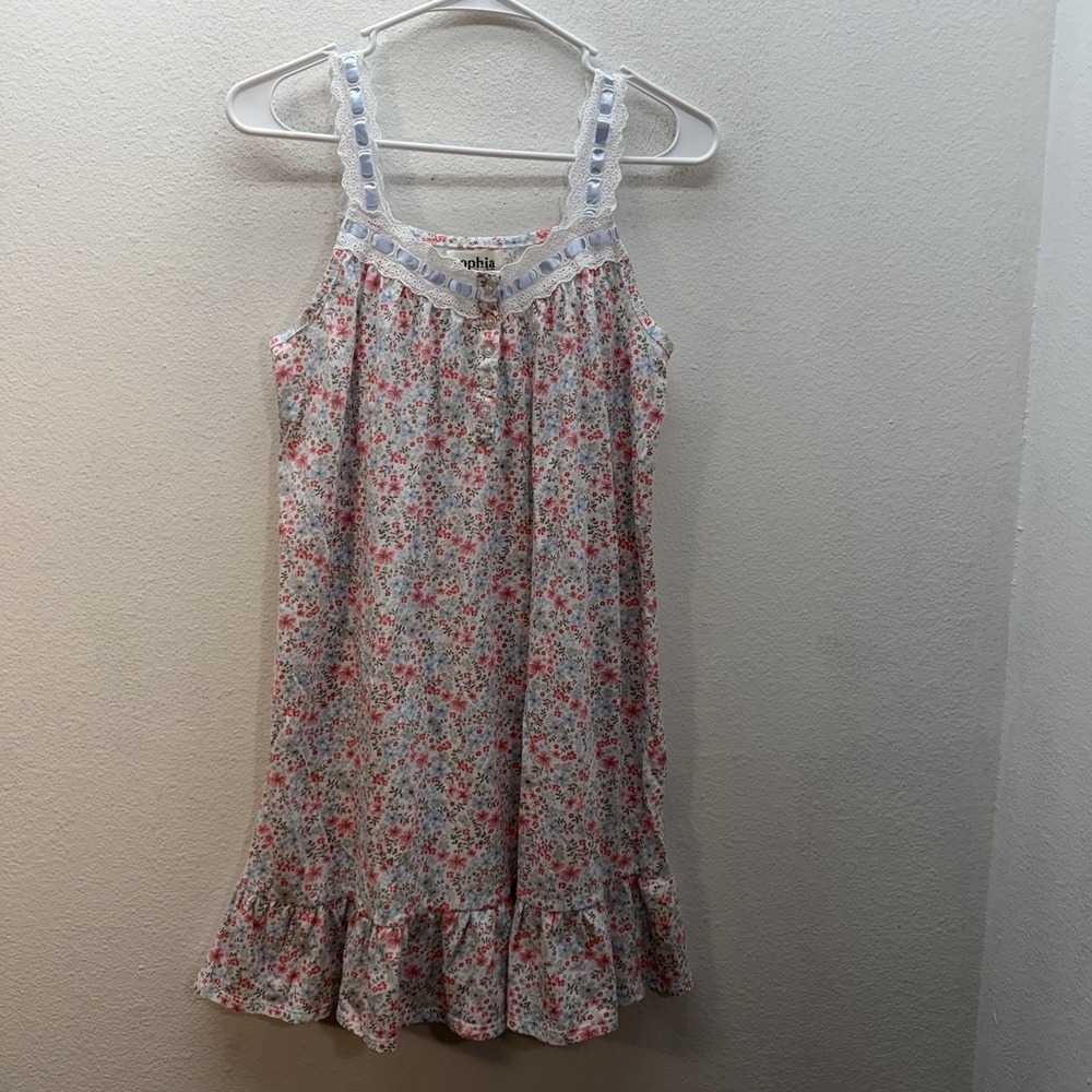 Rene Rofe Sleepwear Night Gown Pink Floral Lace Sz S Cottagecore Prairie Tank
